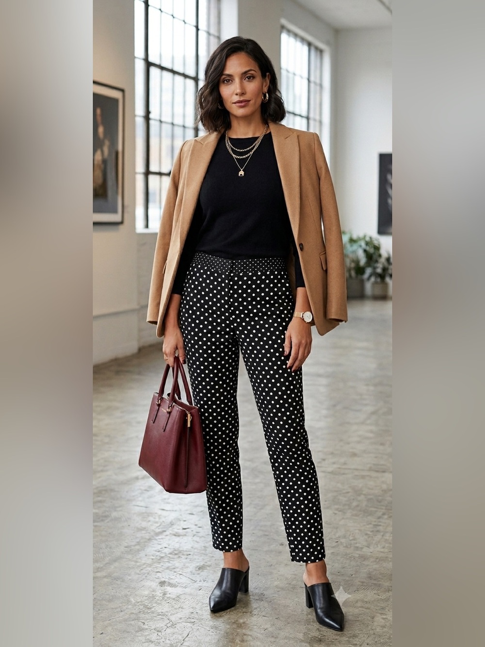 Cynthia Rowley Black Polka Dot Straight-Leg Pants back elastic waist Size 12